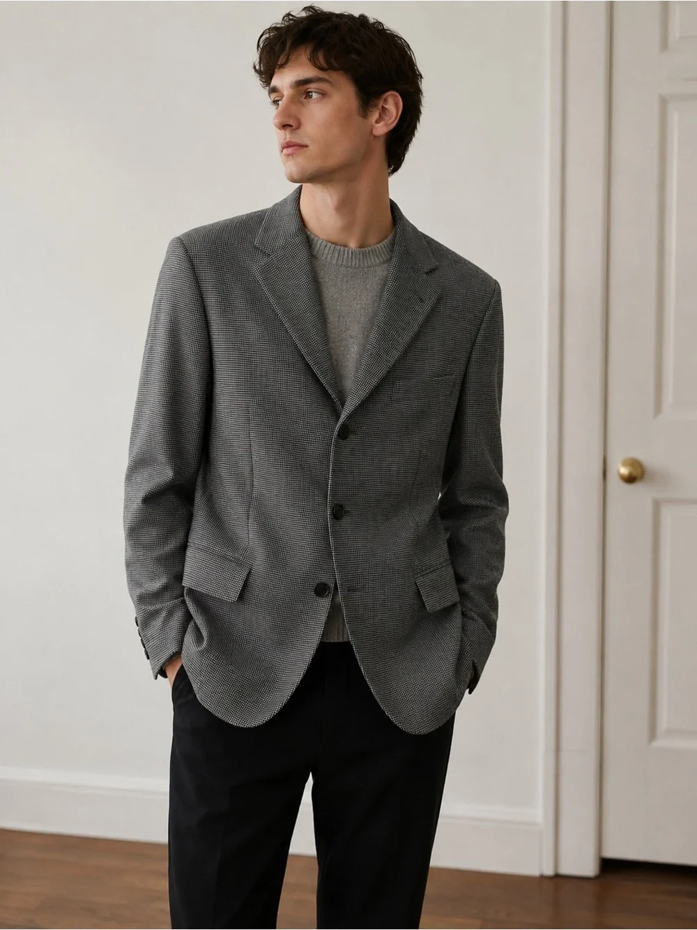 Hugo Boss Grey Houndstooth Blazer in Loro Piana wool and Cashmere